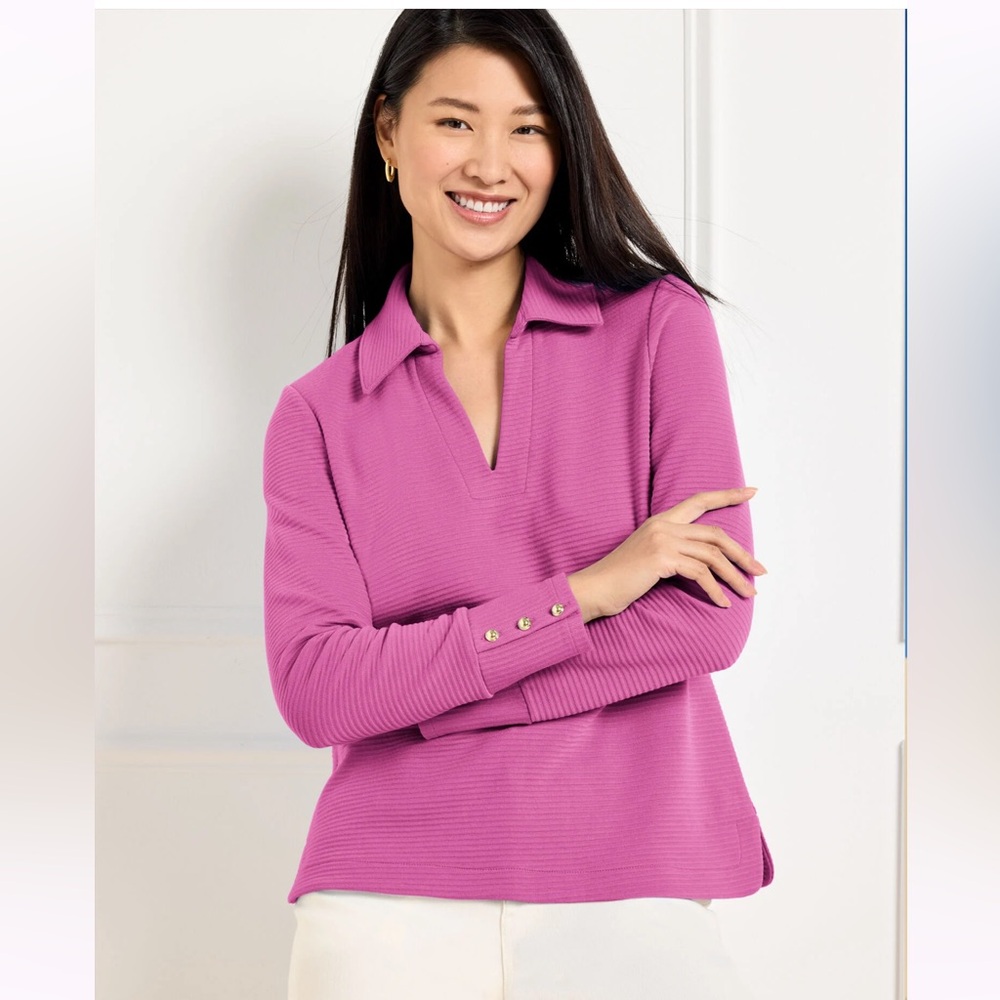 TALBOTS RIBBED JOHNNY COLLAR SWEATSHIRT MAGENTA XS NWT